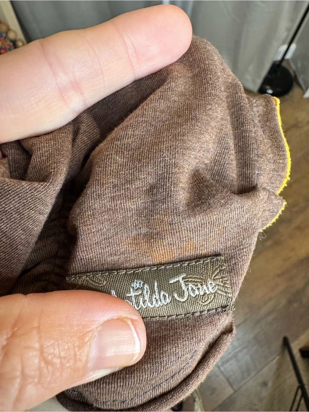 Matilda Jane Chocolate Brown Ruffle Jersey Scarf Mustard Reverse 7x85 Boho